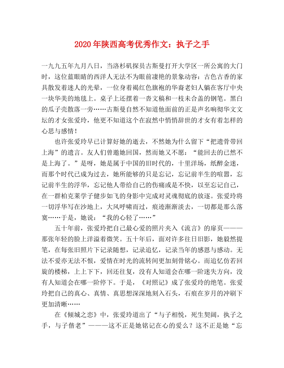 2024年陕西高考优秀作文执子之手 _第1页