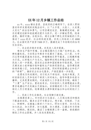 XX年12月乡镇工作总结