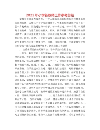 2024年小学新教师工作参考总结 