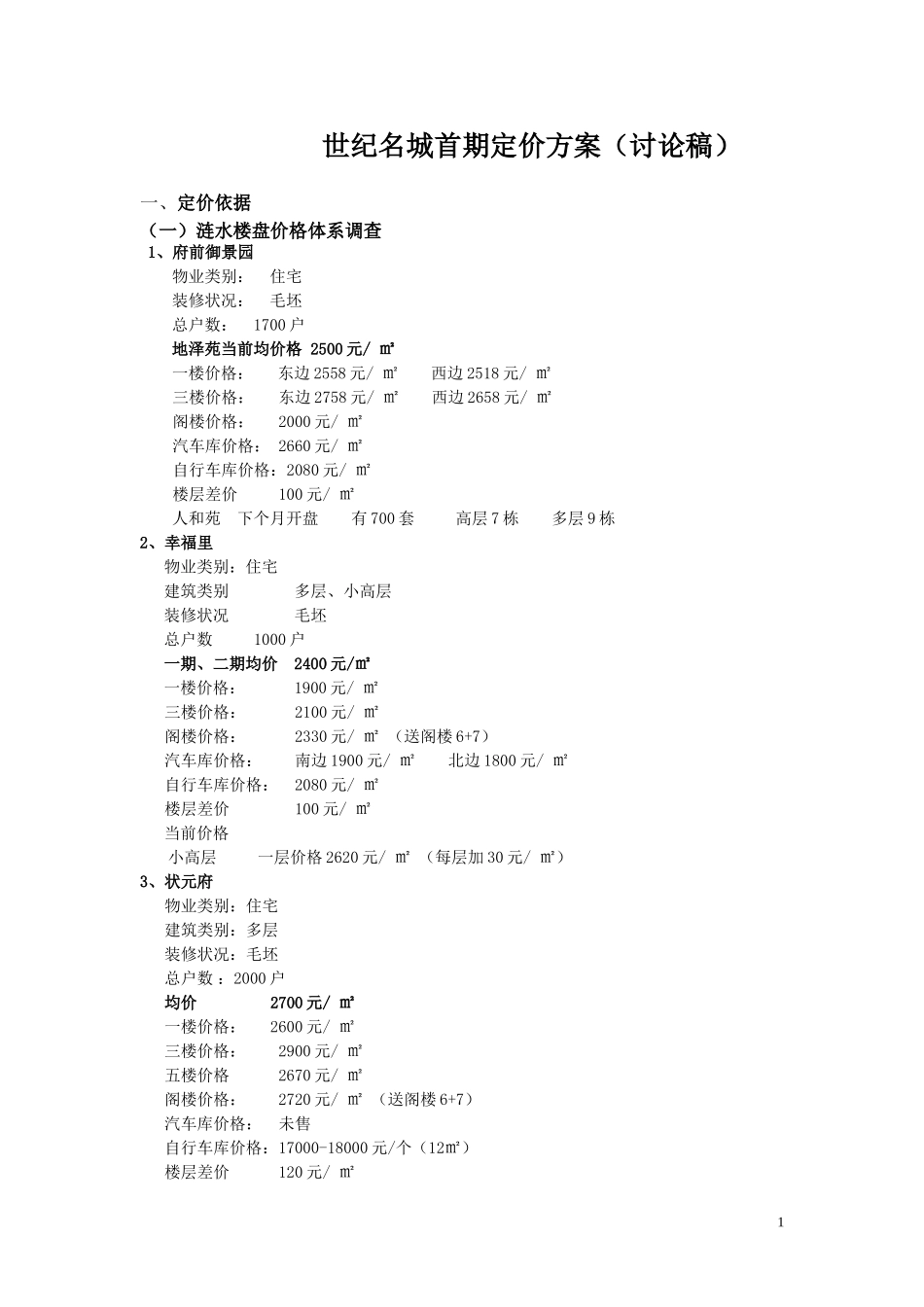 2010年涟水世纪名城定价方案_第1页