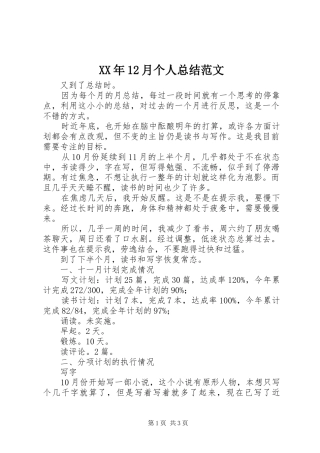 XX年12月个人总结范文