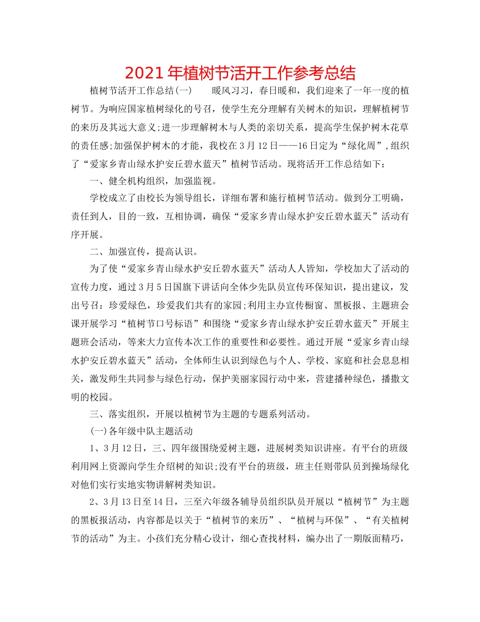 2024年植树节活动工作参考总结 _第1页