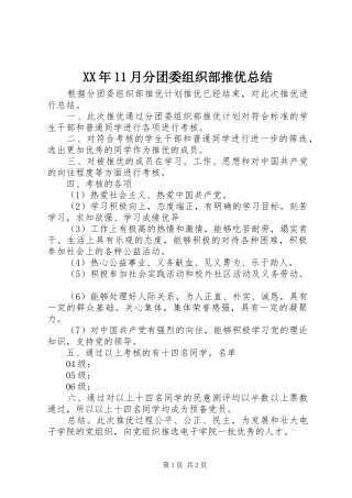 XX年11月分团委组织部推优总结