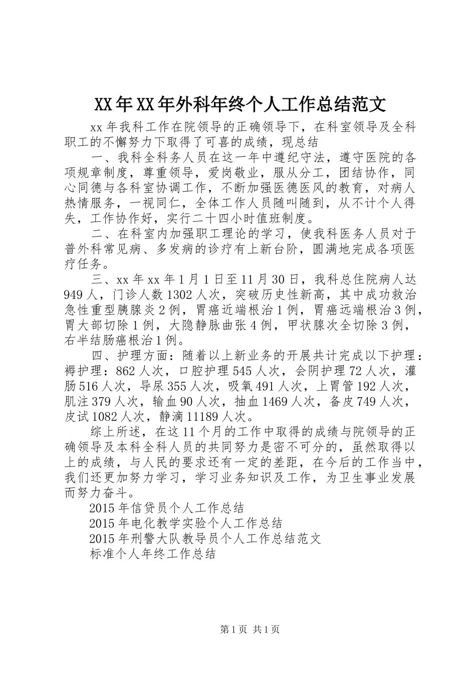 XX年XX年外科年终个人工作总结范文_第1页