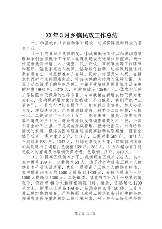 XX年3月乡镇民政工作总结