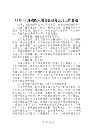 XX年12月残疾人联合会政务公开工作总结