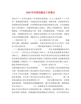 2024年市劳动就业工作要点 