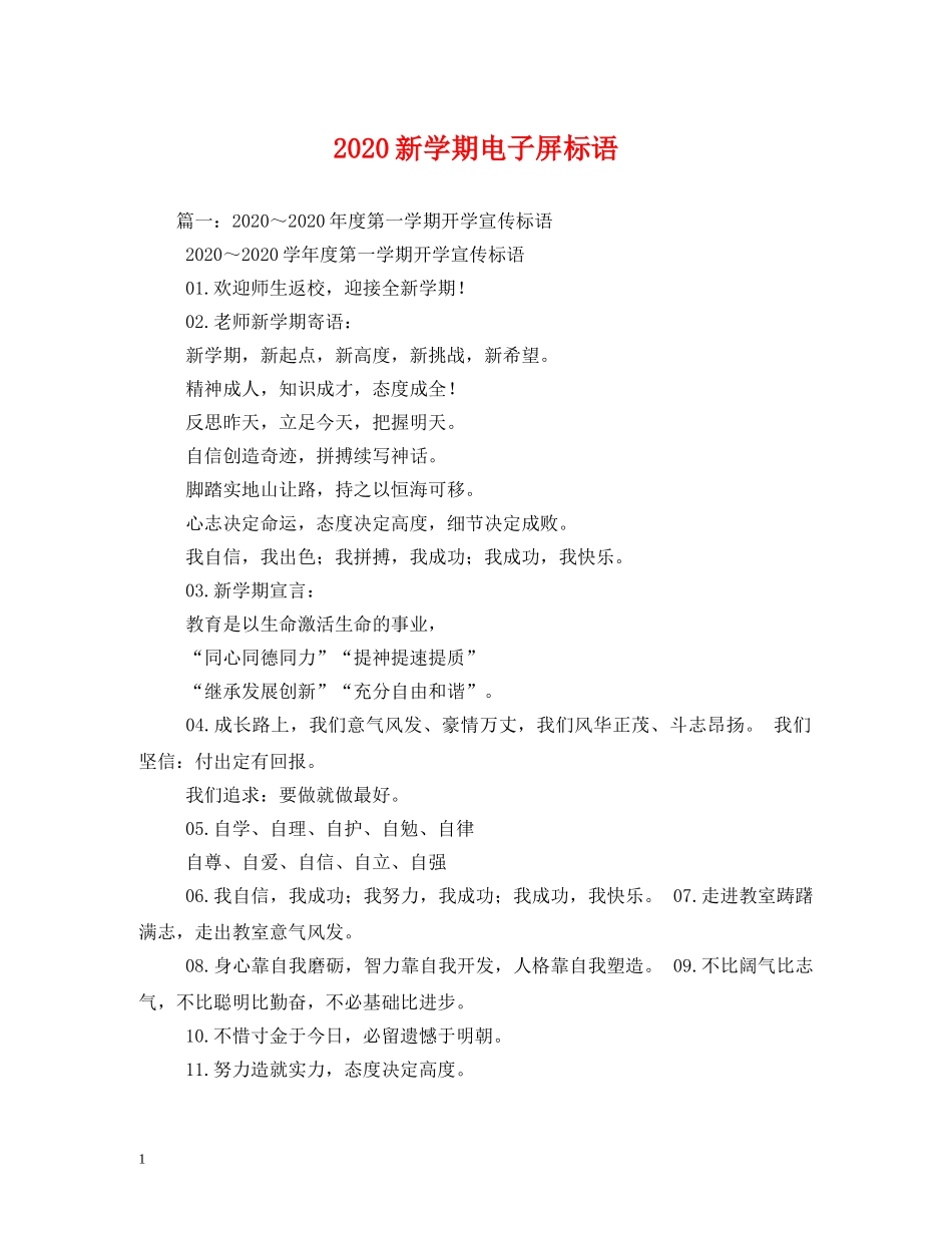 2024新学期电子屏标语 _第1页