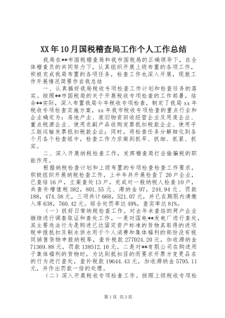 XX年10月国税稽查局工作个人工作总结