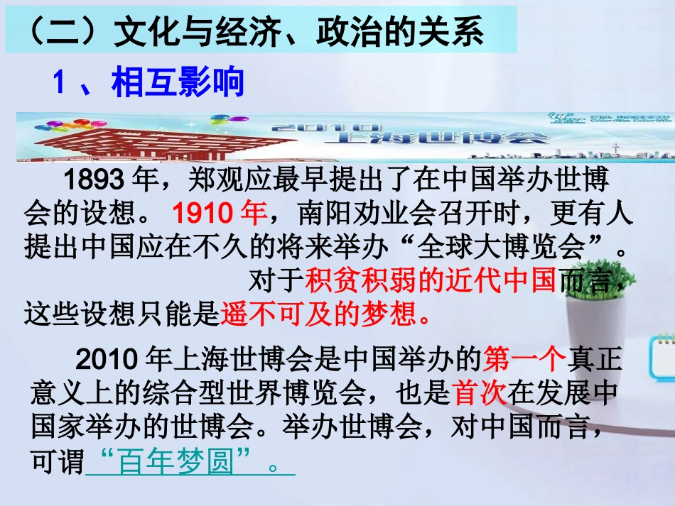 浙江省天台县育青中学高中政治《文化与政治、经济》课件-新人教版必修3_第3页