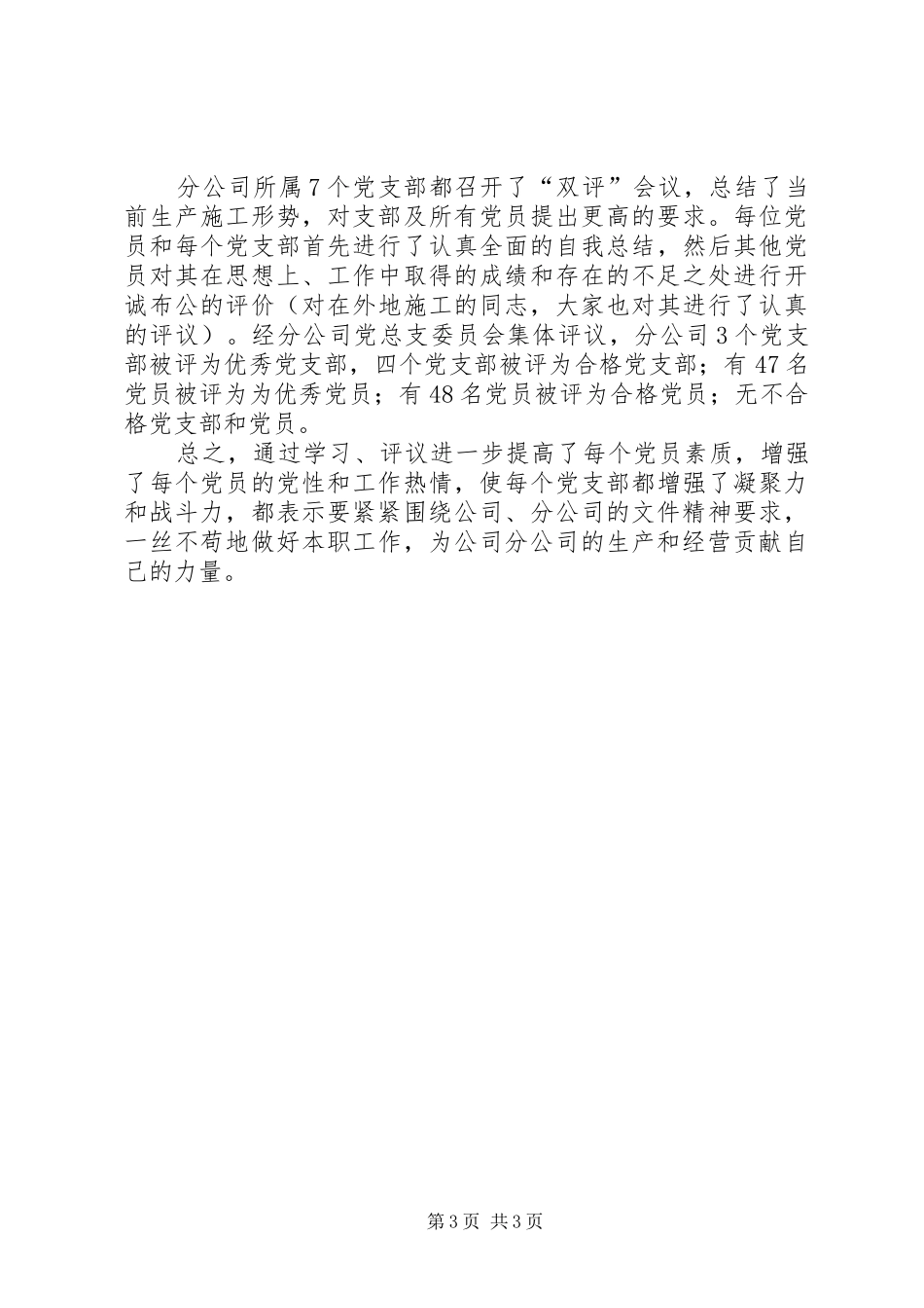 XX分公司“双评”工作总结_第3页