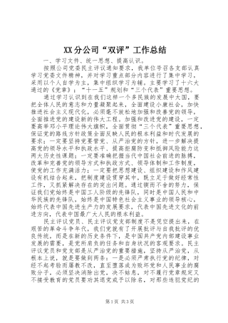 XX分公司“双评”工作总结