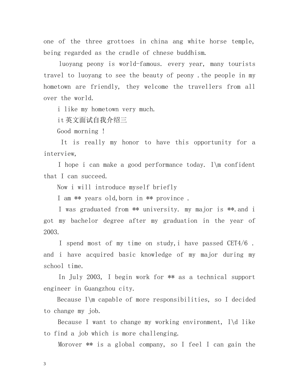 it英文面试自我介绍「最新」 _第3页
