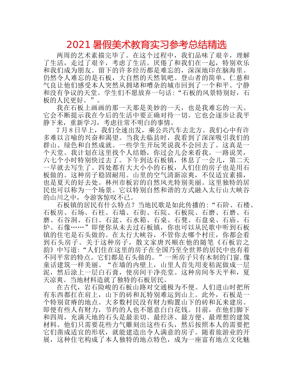 2024暑假美术教育实习参考总结精选 _第1页