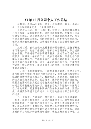 XX年12月公司个人工作总结