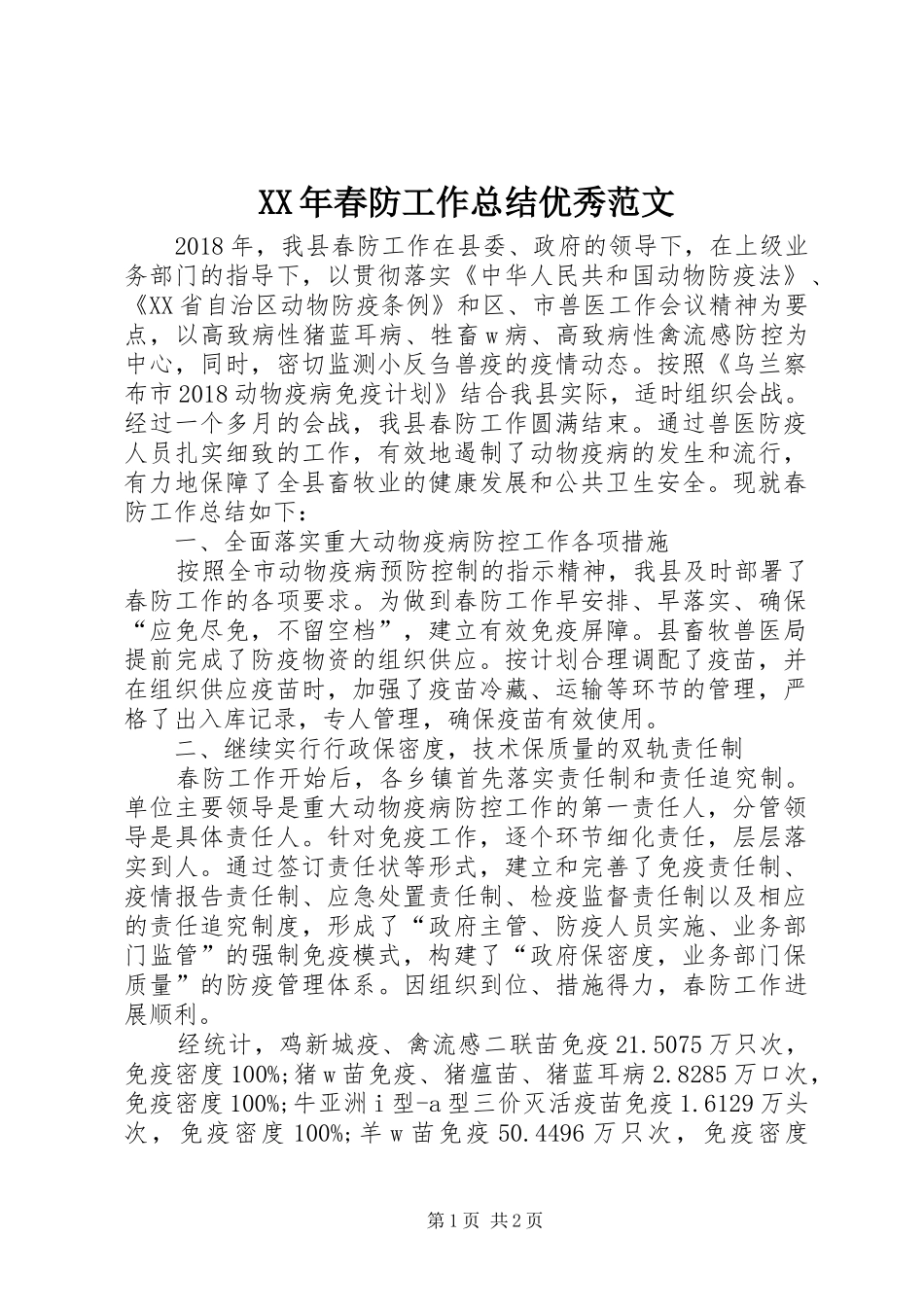 XX年春防工作总结优秀范文_第1页