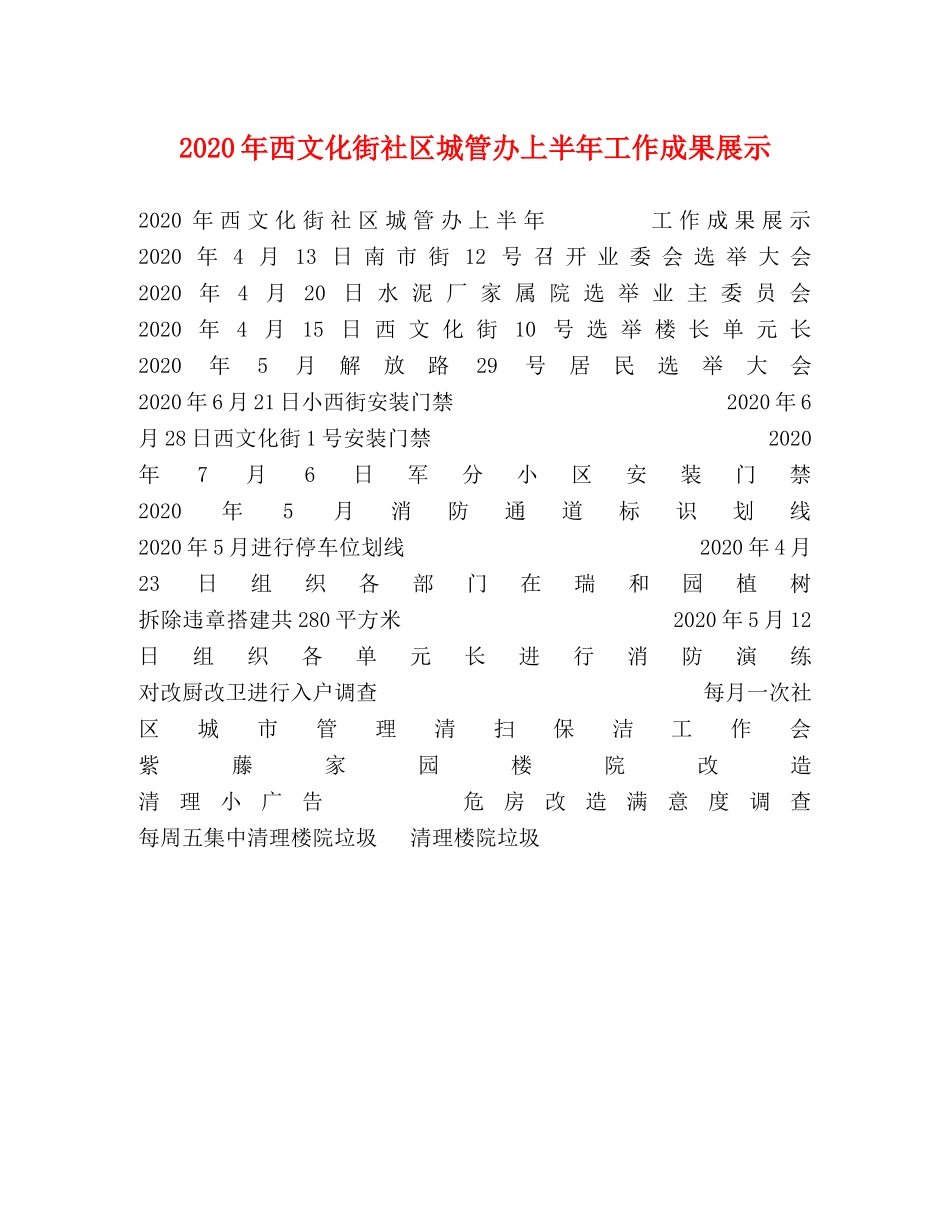 2024年西文化街社区城管办上半年工作成果展示 _第1页
