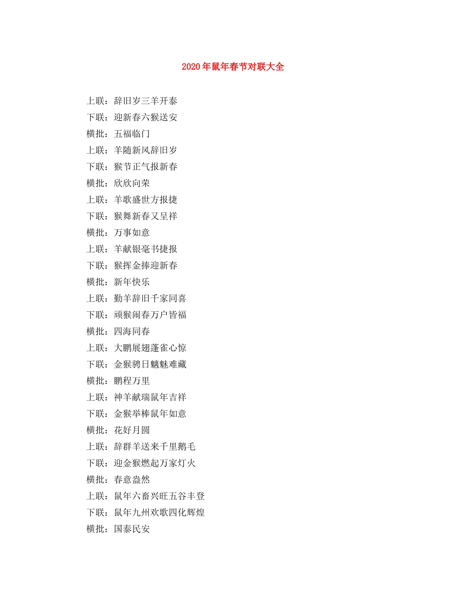 2024年鼠年春节对联大全 _第1页