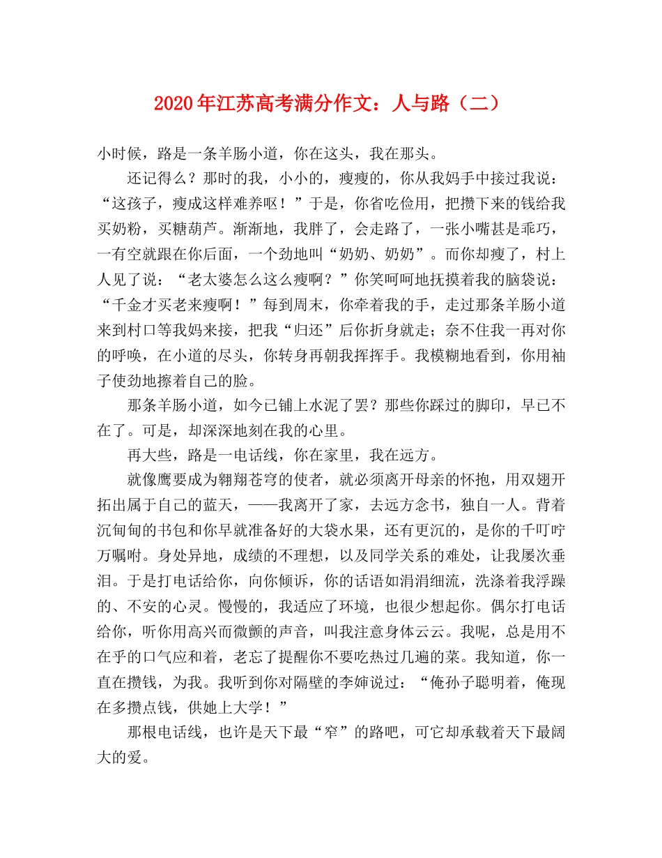 2024年江苏高考满分作文人与路（二） _第1页