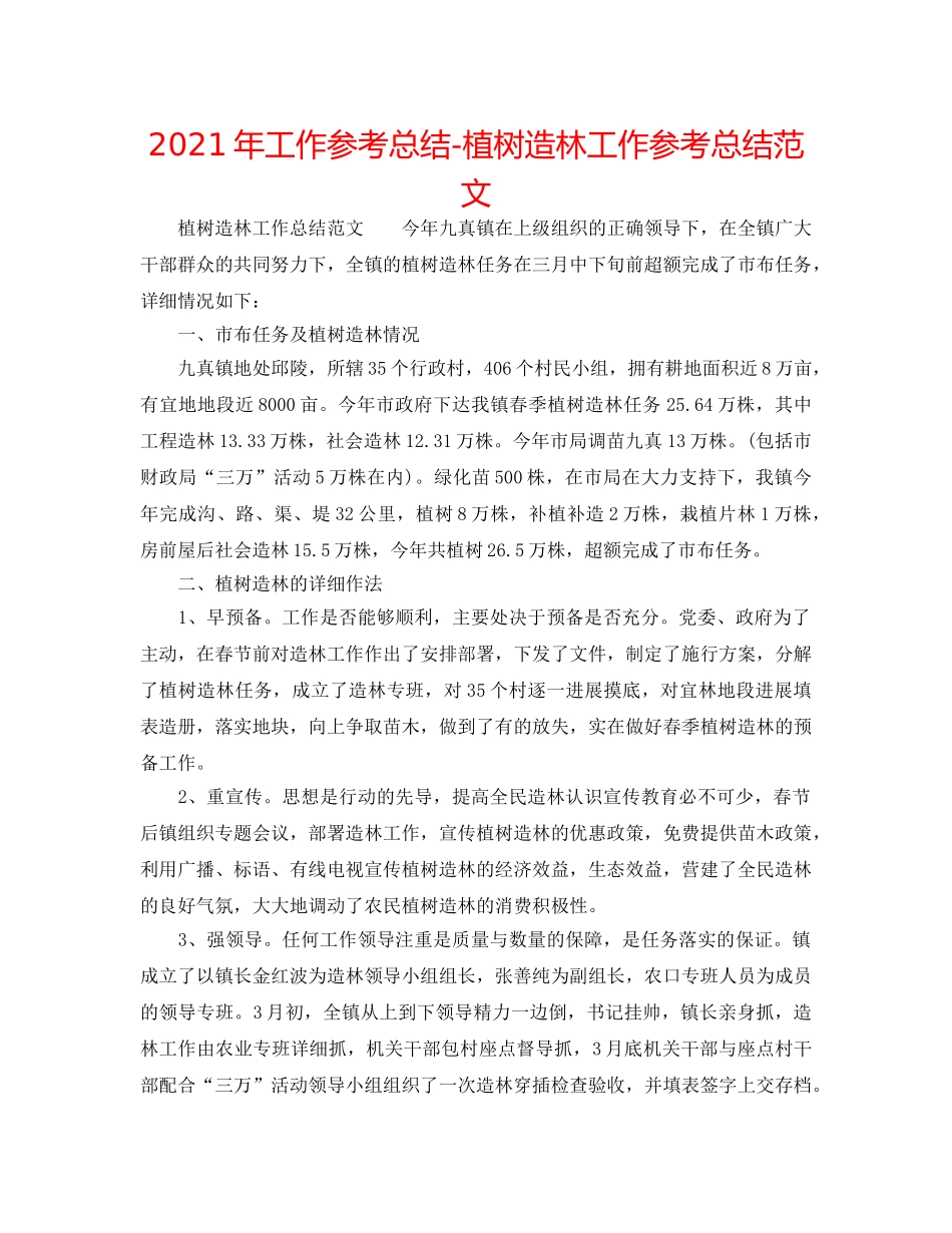 2024年工作参考总结-植树造林工作参考总结范文 _第1页