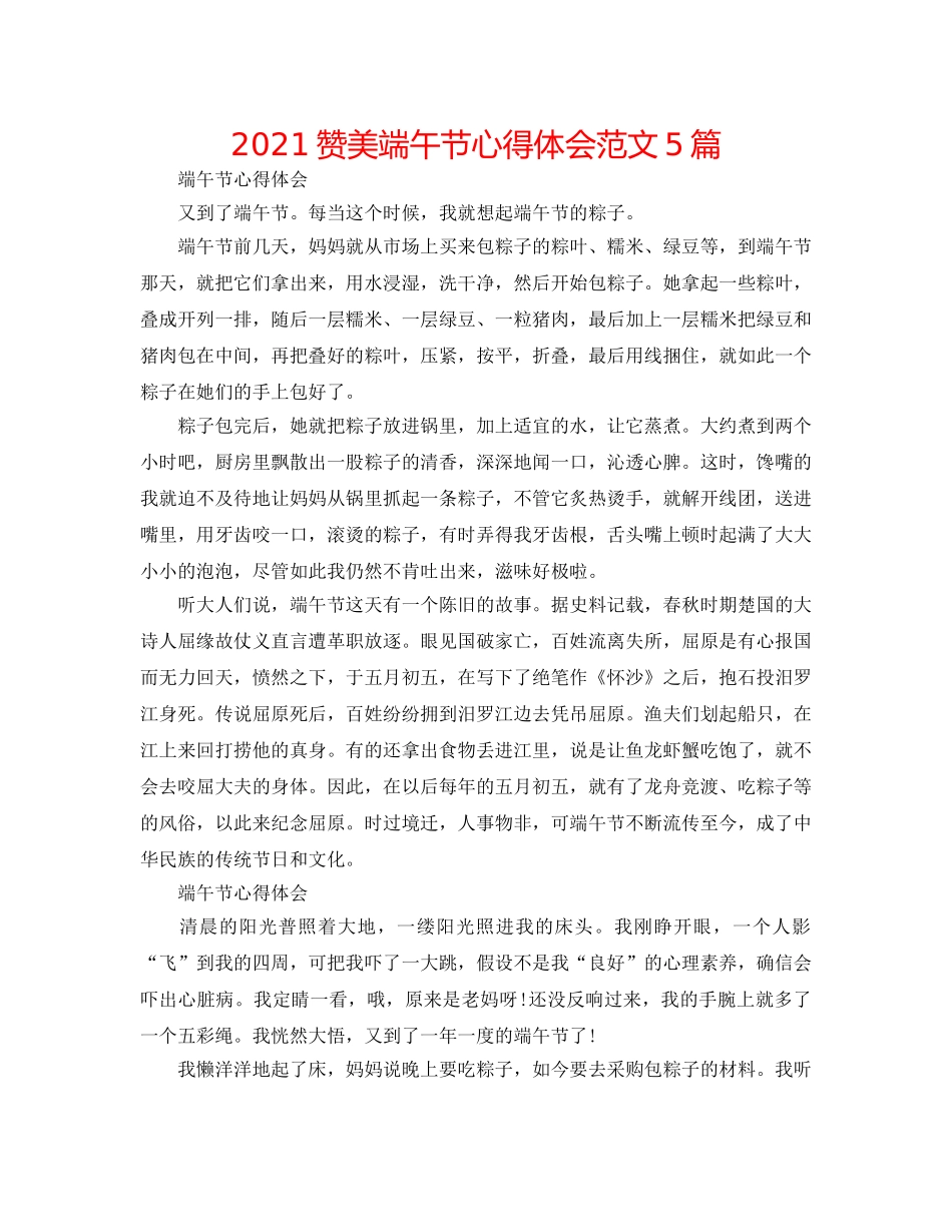 2024赞美端午节心得体会范文5篇 _第1页