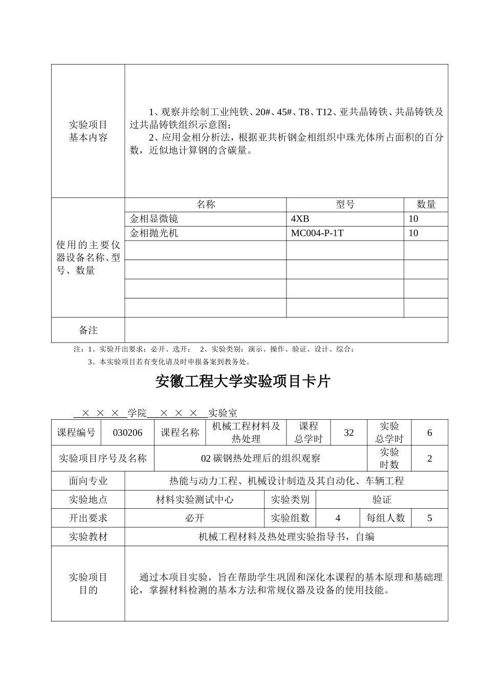 安徽工程大学实验项目卡片_第2页