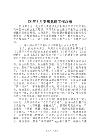 XX年3月支部党建工作总结