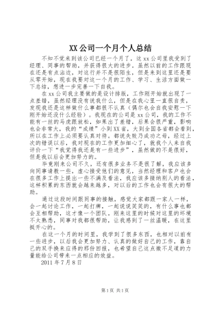 XX公司一个月个人总结