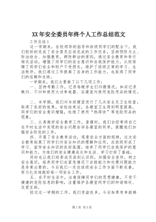XX年安全委员年终个人工作总结范文