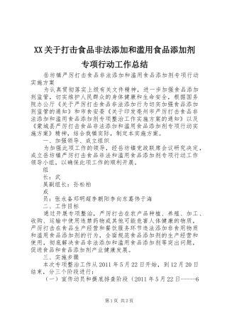 XX关于打击食品非法添加和滥用食品添加剂专项行动工作总结