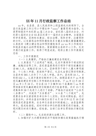 XX年11月行政监察工作总结
