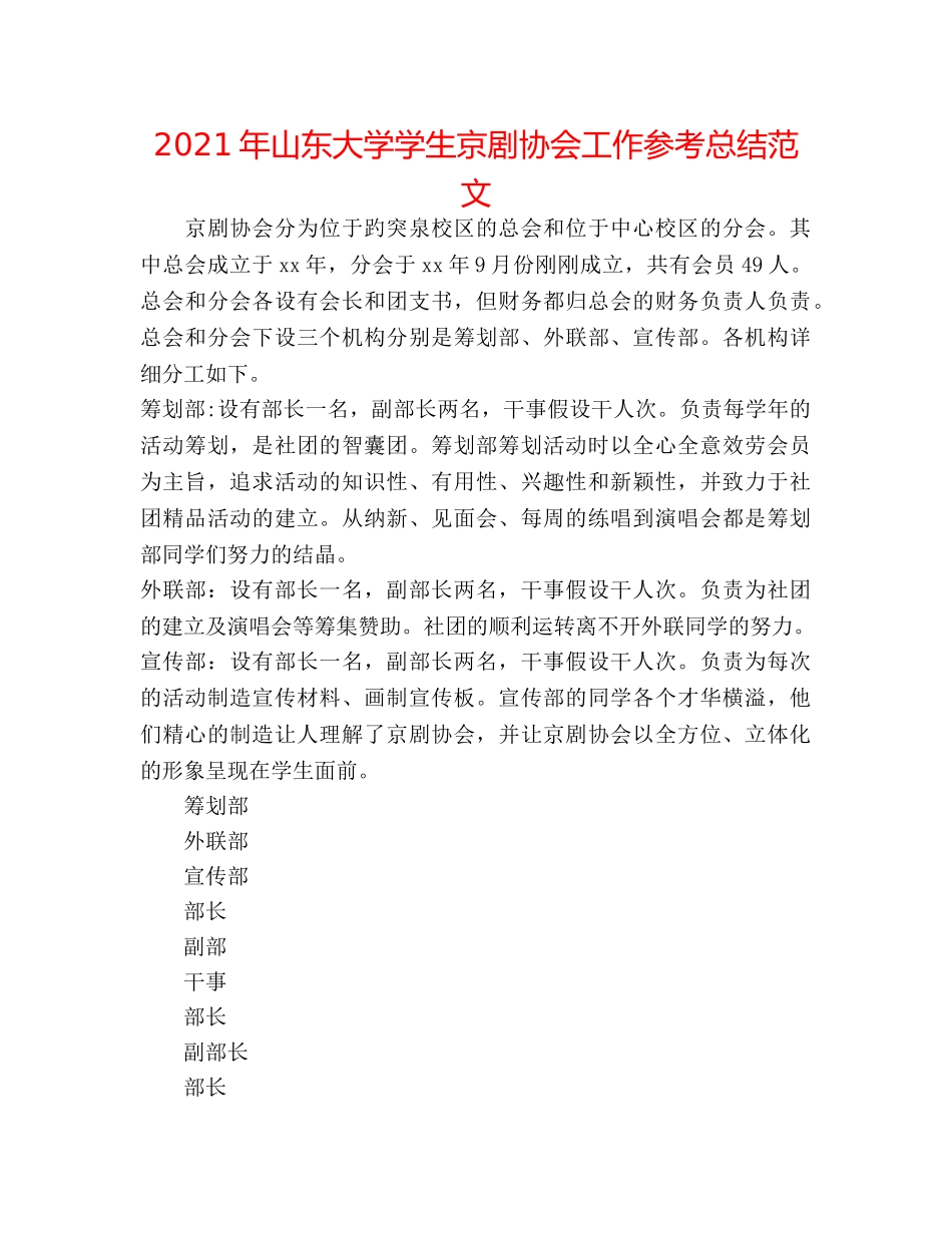 2024年山东大学学生京剧协会工作参考总结范文 _第1页