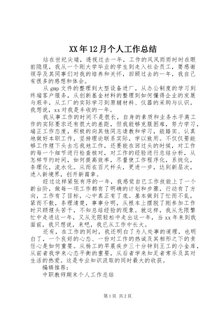 XX年12月个人工作总结