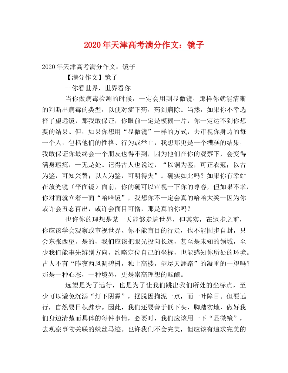 2024年天津高考满分作文镜子 _第1页