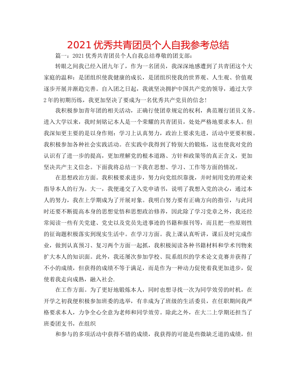 2024优秀共青团员个人自我参考总结 _第1页