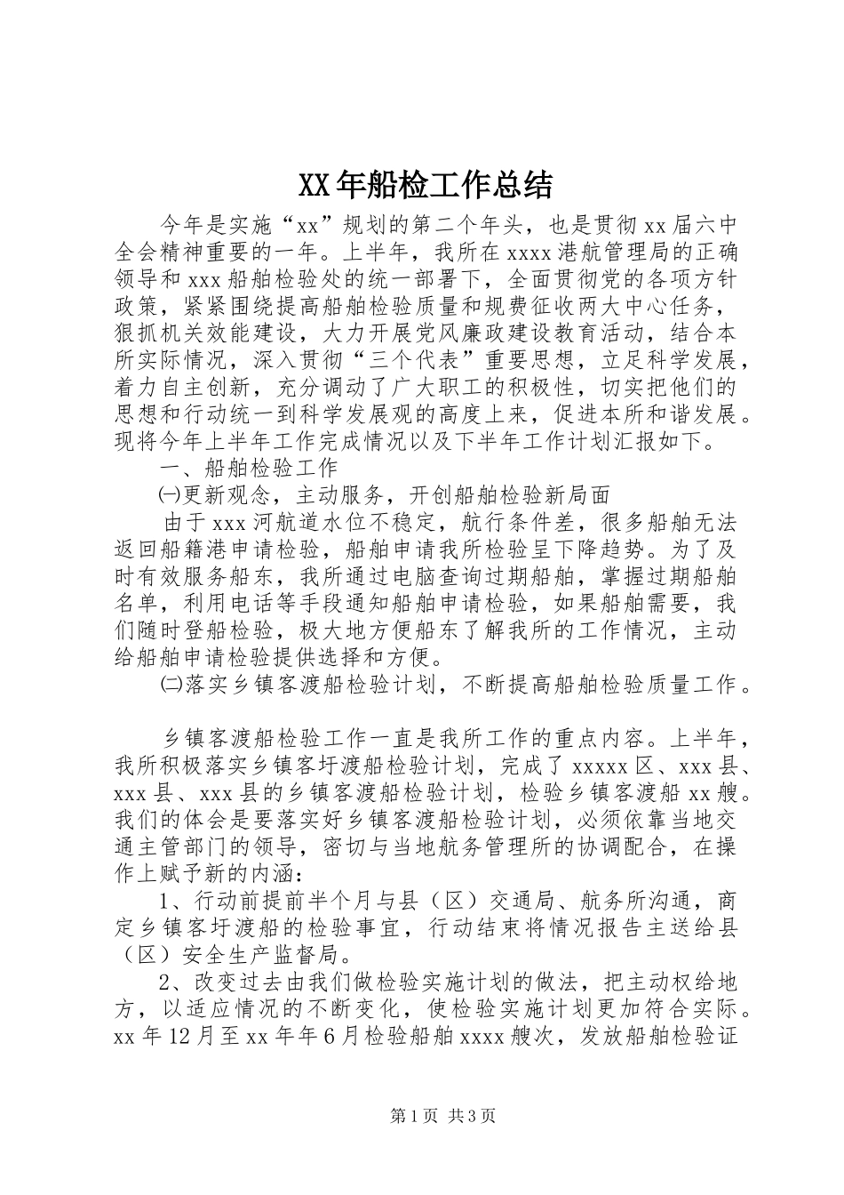 XX年船检工作总结_第1页