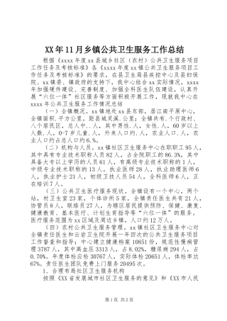 XX年11月乡镇公共卫生服务工作总结