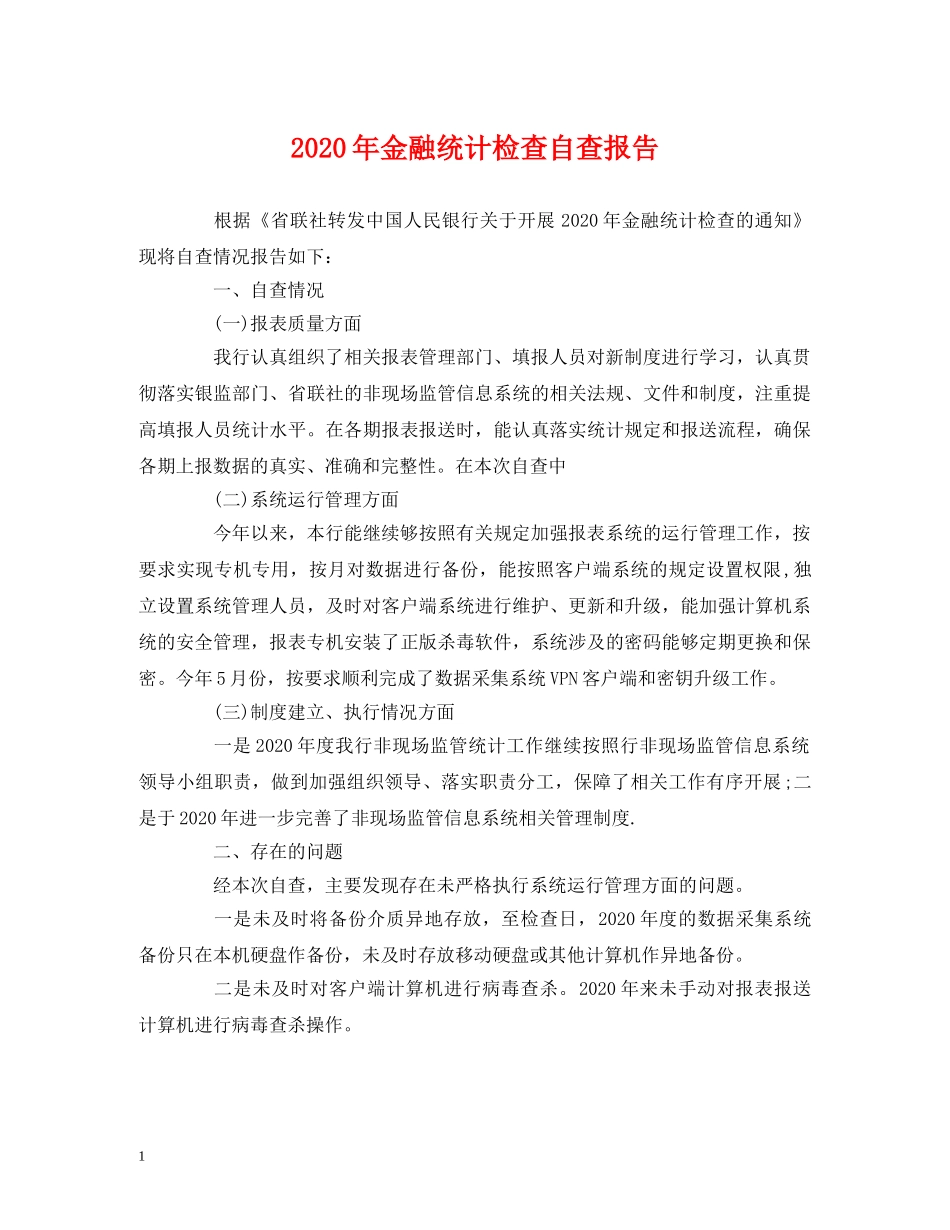 2024年金融统计检查自查报告 _第1页