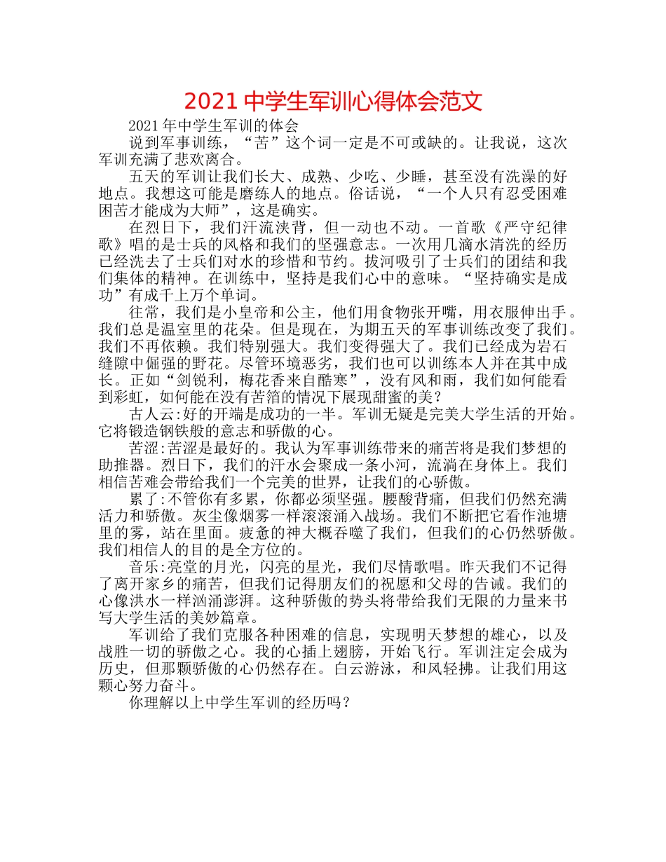 2024生军训心得体会范文 _第1页