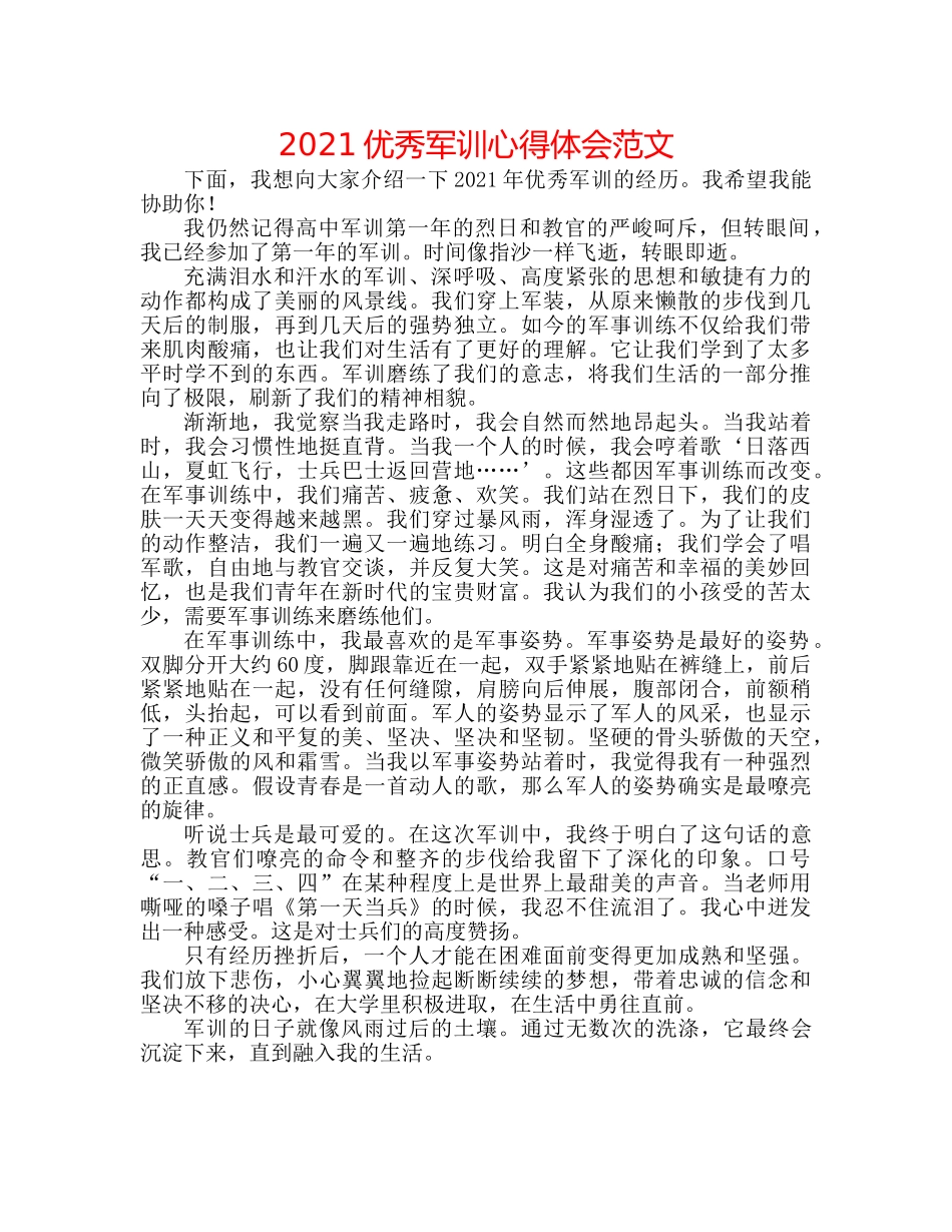 2024优秀军训心得体会范文 _第1页