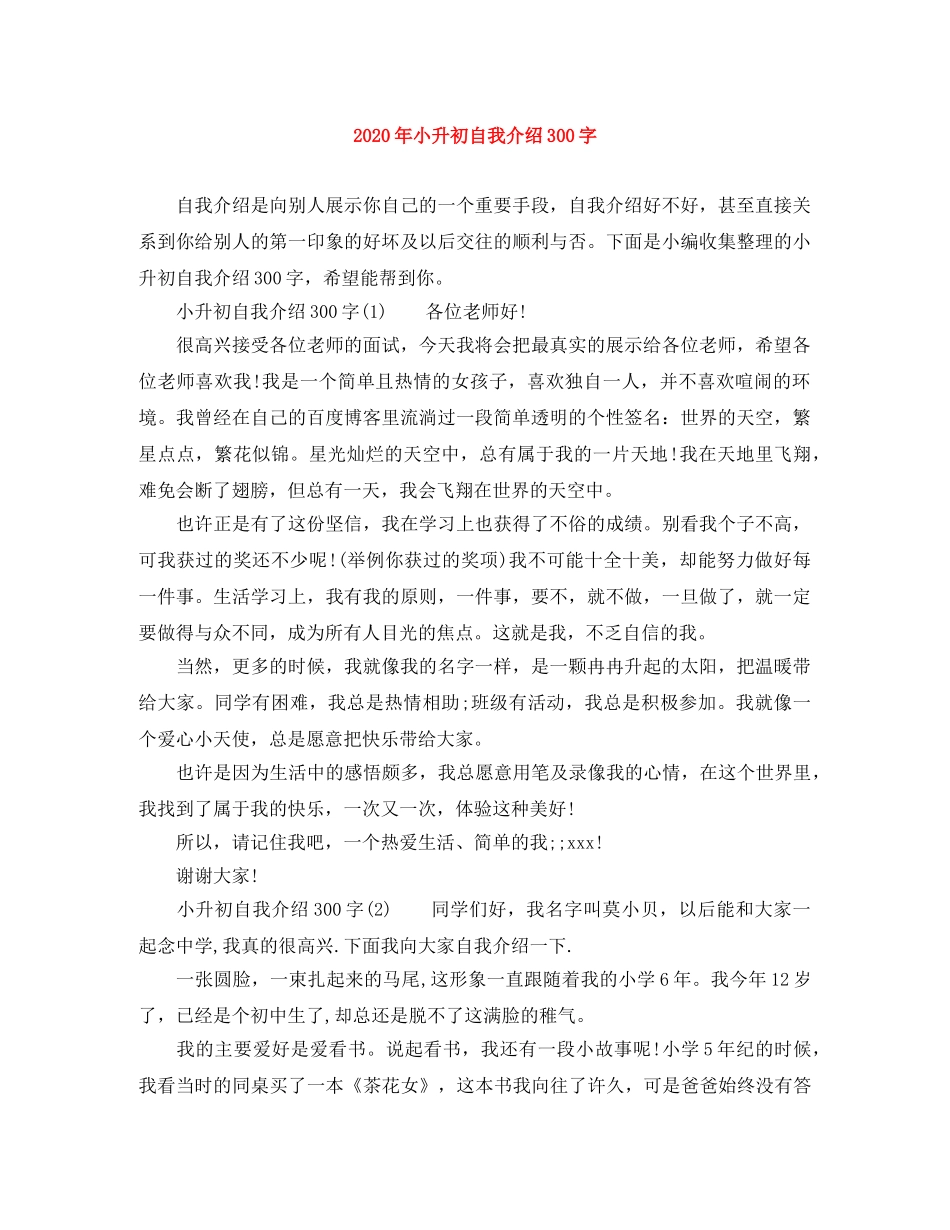 2024年小升初自我介绍300字 _第1页