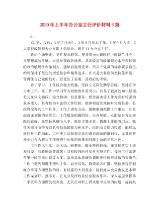 2024年上半年办公室主任评价材料3篇 