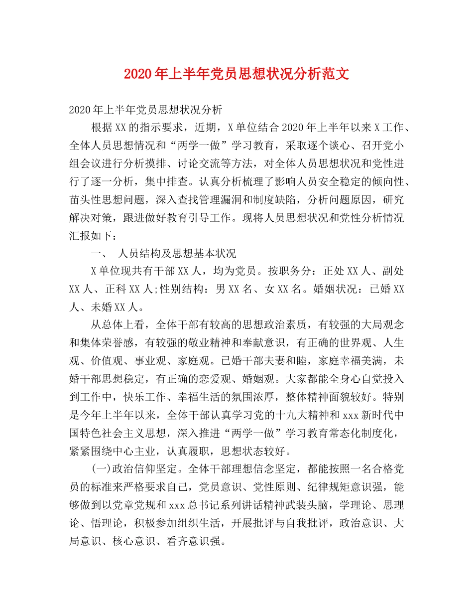 2024年上半年党员思想状况分析范文 _第1页