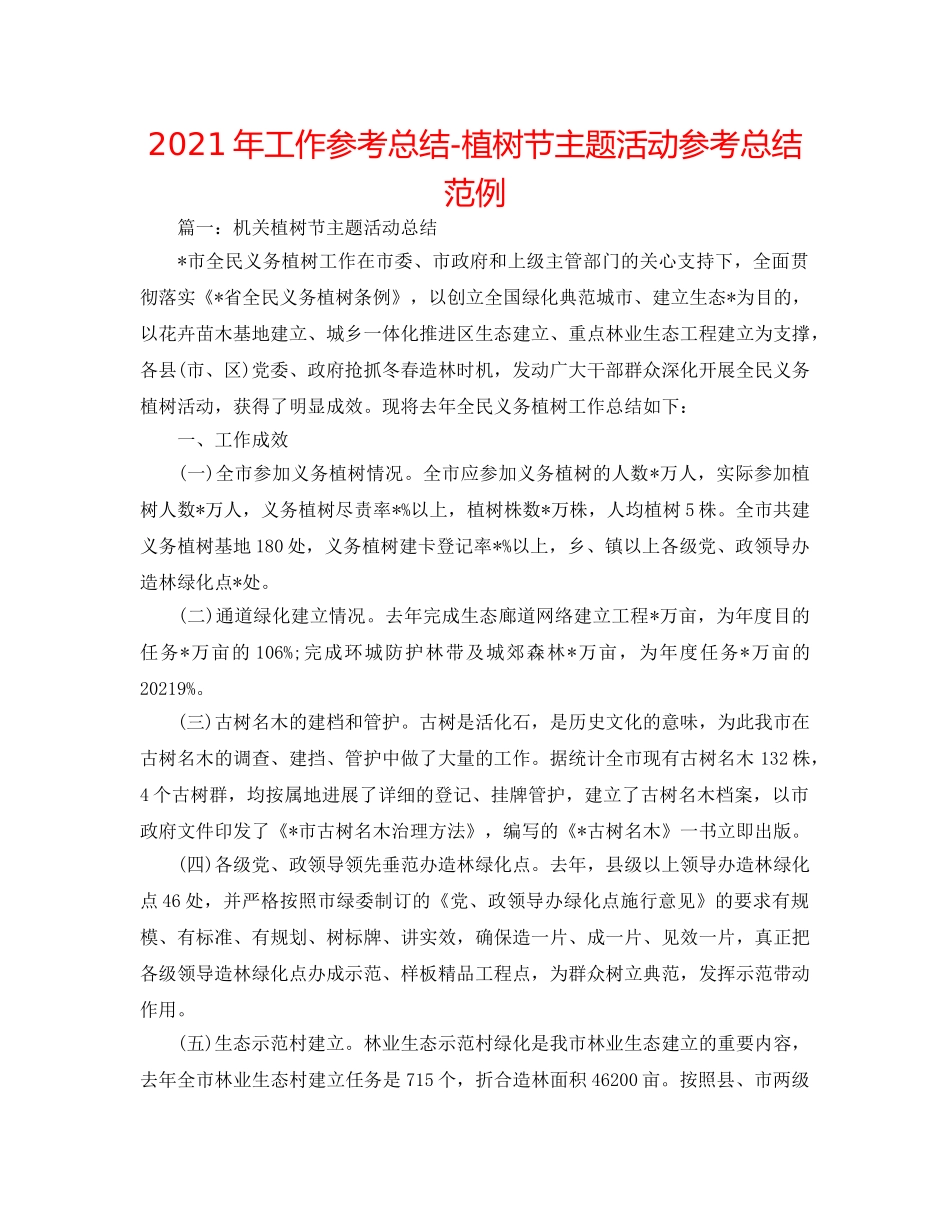 2024年工作参考总结-植树节主题活动参考总结范例 _第1页