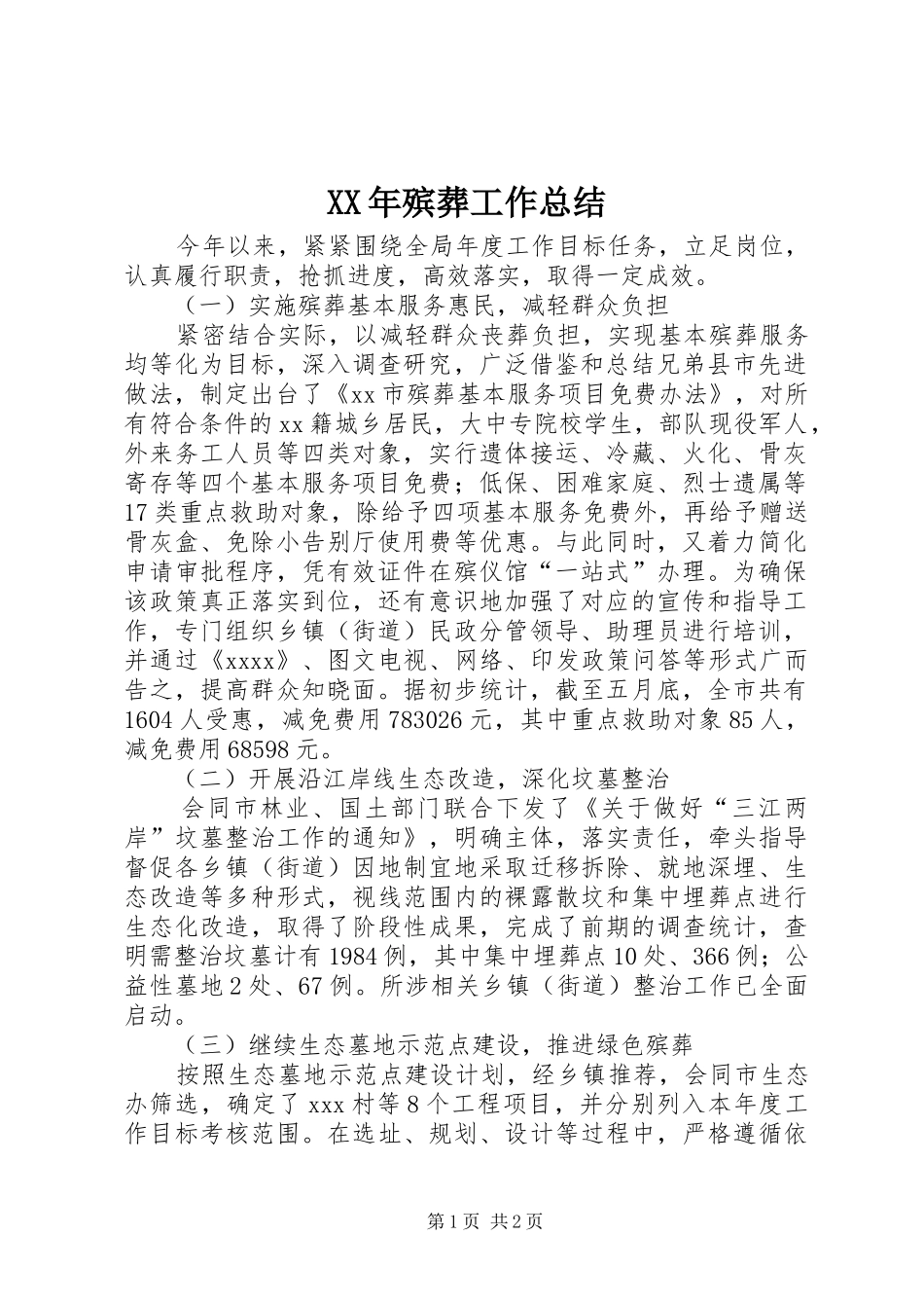 XX年殡葬工作总结_第1页