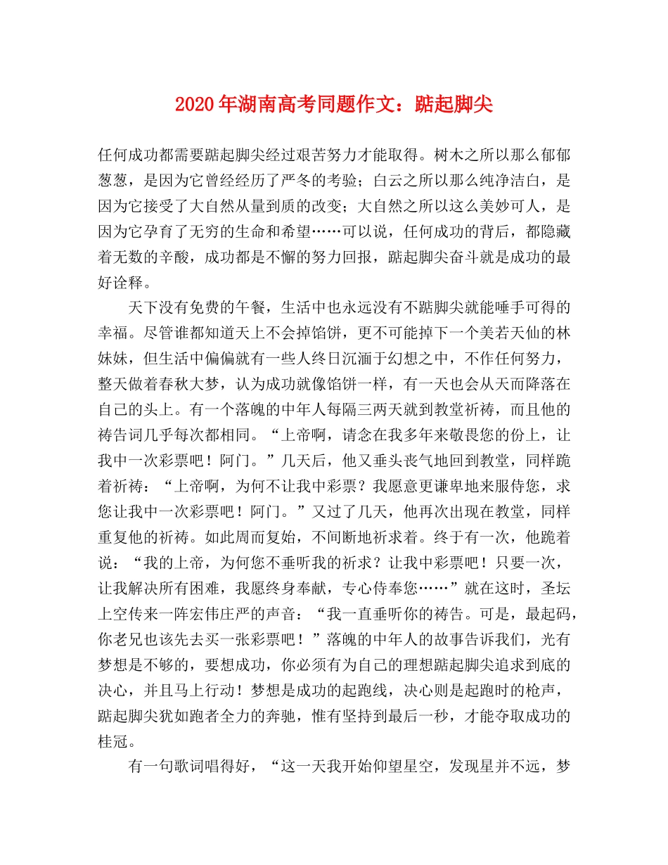 2024年湖南高考同题作文踮起脚尖 _第1页