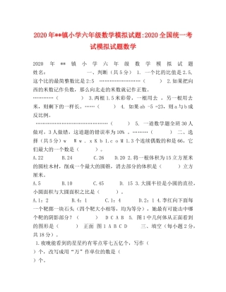 2024年--镇小学六年级数学模拟试题-2024全国统一考试模拟试题数学 