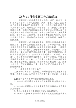 XX年11月党支部工作总结范文