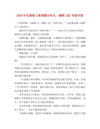 2024年全国卷Ⅰ高考满分作文绕树三匝 何枝可依 