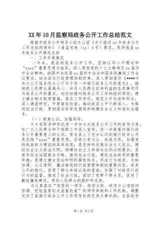 XX年10月监察局政务公开工作总结范文